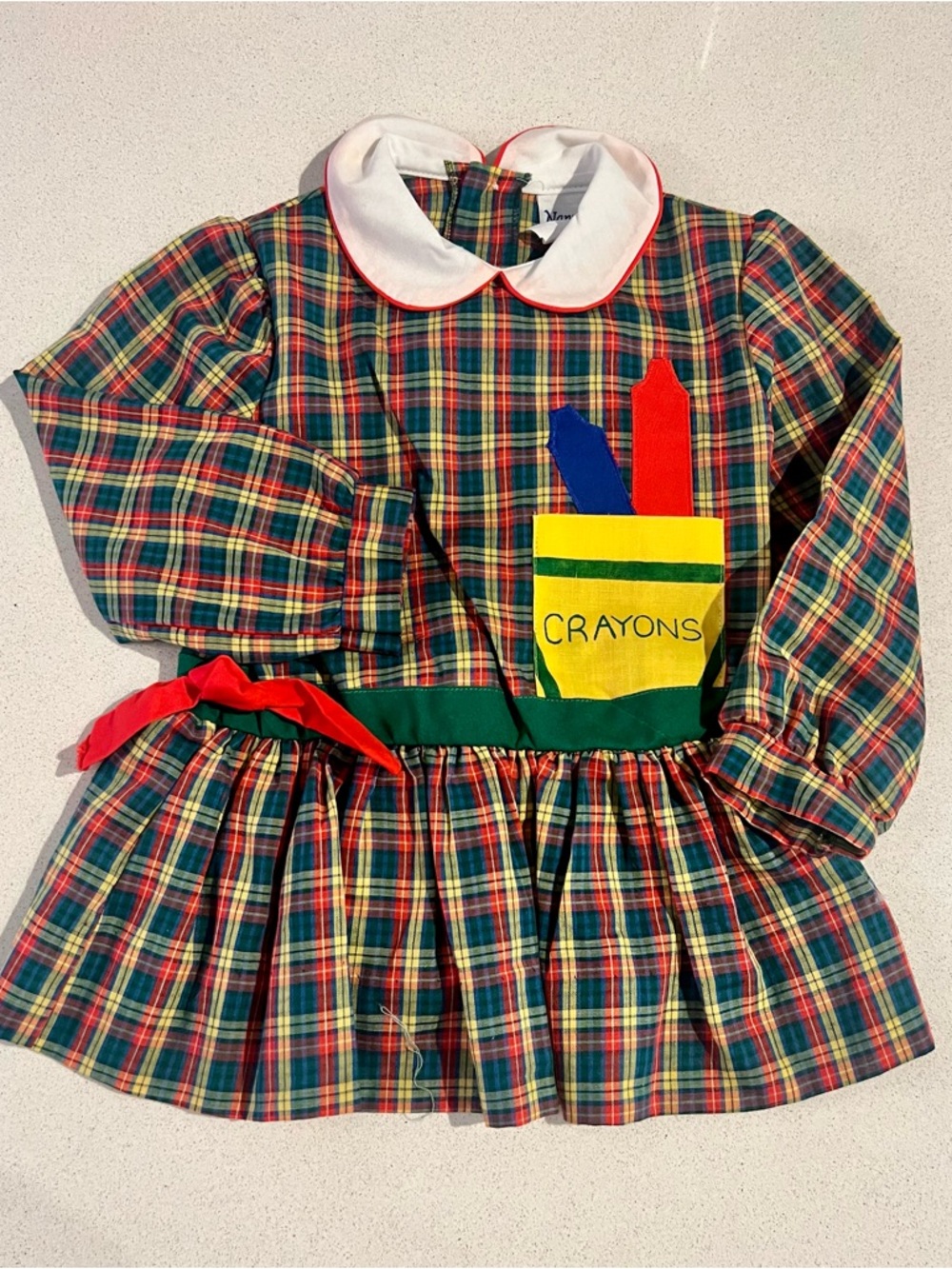Classic Plaid 'Crayons' Kids Dress with White Collar - Nannette